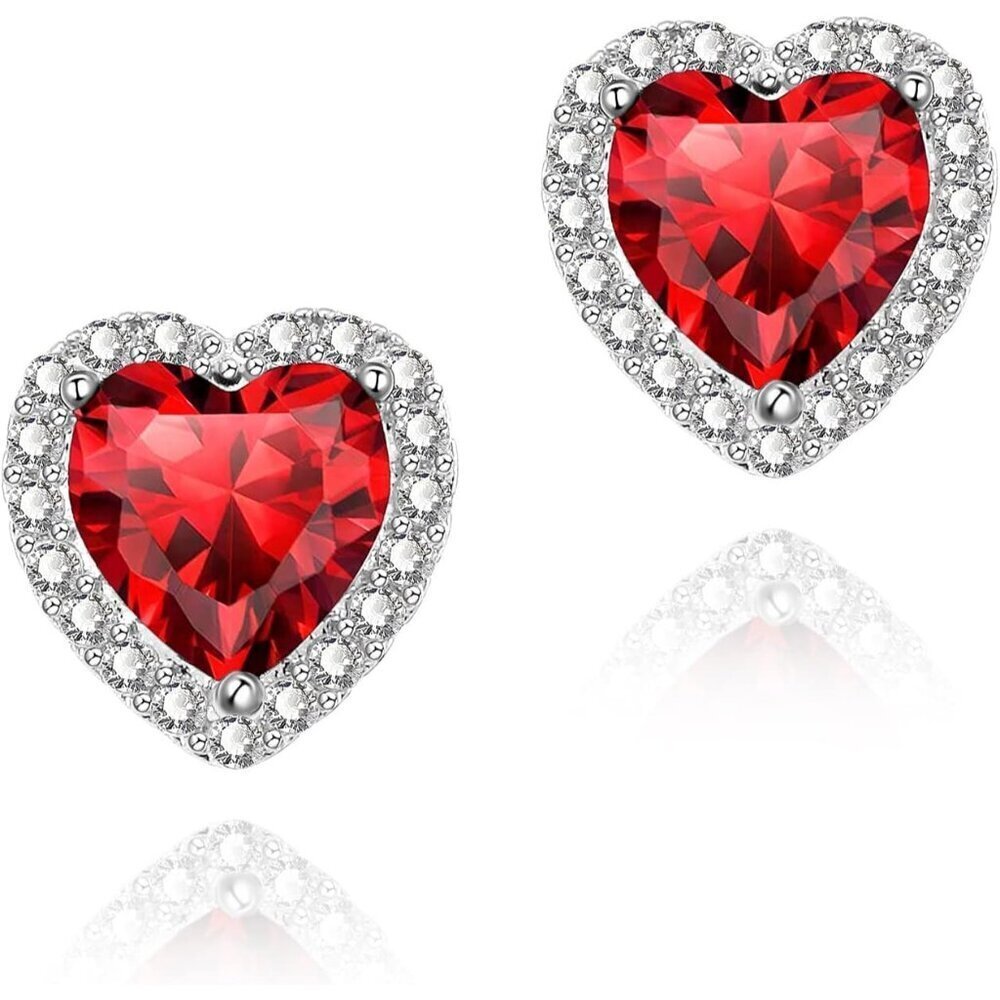 Women's Heart Red Elegant Mall Dainty Halo Birthstone Cubic Zirconia Earring